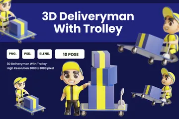 Deliveryman With Trolley 3D Illustration Pack