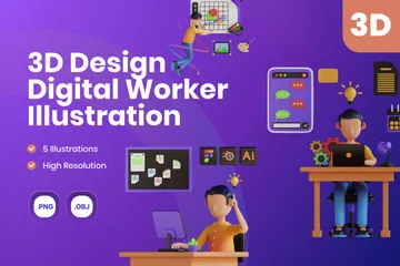 Design Digital Worker 3D Illustration Pack