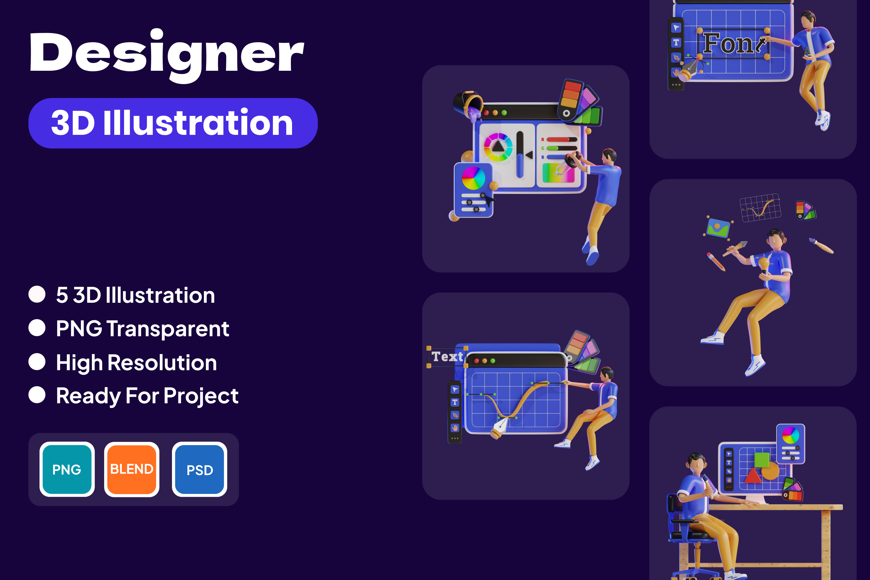 Designer 3D Illustration Pack - 5 Free Download Design & Development 3D ...