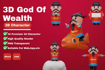 Deus da Riqueza Ano Novo Chinês Pacote de Illustration 3D