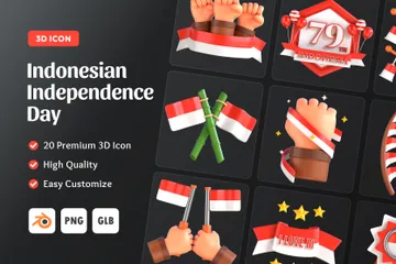 Día de la Independencia de Indonesia Paquete de Icon 3D