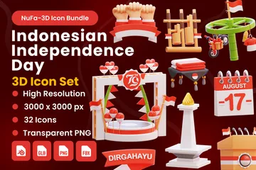 Día de la Independencia de Indonesia Ilustración 3D Pack