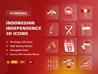 Día de la Independencia de Indonesia 3D Icon Pack