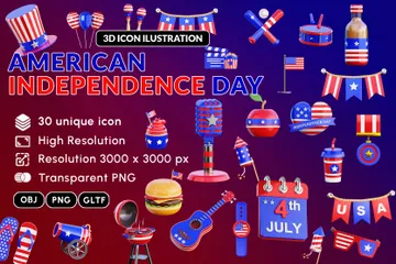 Dia da Independência Americana Pacote de Icon 3D