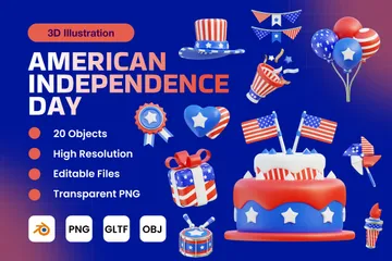 Dia da Independência Americana Pacote de Icon 3D