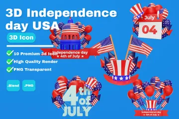 Dia da Independência Americana Pacote de Icon 3D