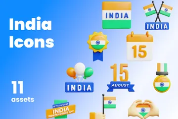 Dia da Independência da Índia Pacote de Icon 3D