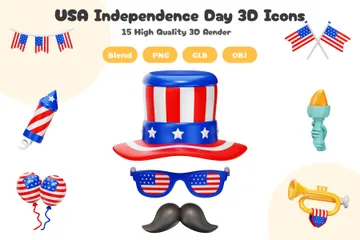 Día de la Independencia de Estados Unidos Paquete de Icon 3D