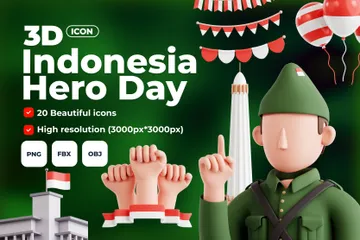 Día de los héroes de Indonesia 3D Icon Pack