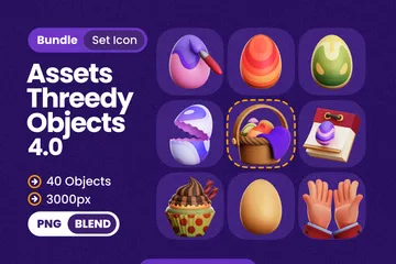 Objetos del día de Pascua Paquete de Icon 3D