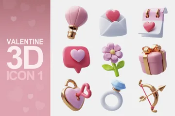 Día de San Valentín y amor Paquete de Icon 3D