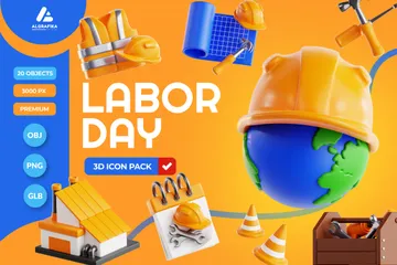 Día del Trabajo y del Empleo Paquete de Icon 3D