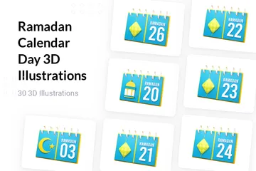 Dia do calendário do Ramadã Pacote de Illustration 3D