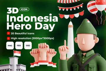 Dia dos Heróis Indonésios Pacote de Icon 3D
