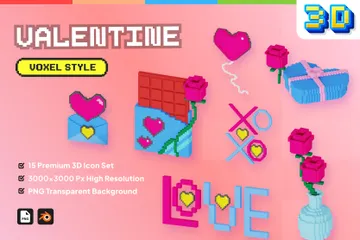 Valentim Voxel Pacote de Icon 3D