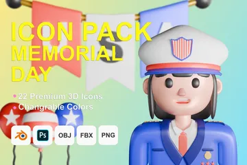 Dia Memorial Pacote de Icon 3D