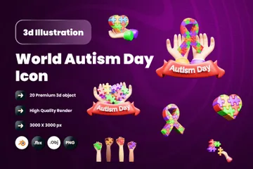 Dia mundial da conscientizaçao sobre o autismo Pacote de Icon 3D