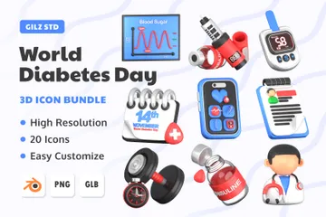 Dia Mundial do Diabetes Pacote de Icon 3D