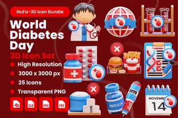 Dia Mundial do Diabetes Pacote de Icon 3D