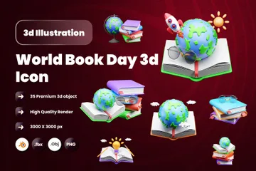 Día Mundial del Libro Paquete de Icon 3D