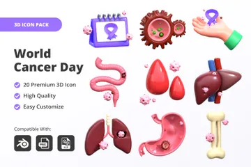 Dia Mundial do Câncer Pacote de Icon 3D