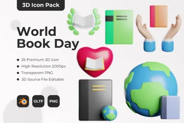 Dia Mundial do Livro Pacote de Icon 3D