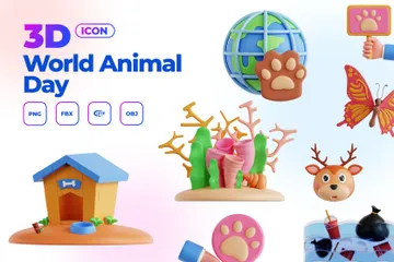 Dia Mundial dos Animais Pacote de Icon 3D
