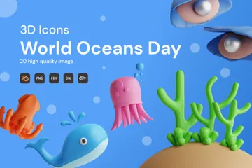 Dia Mundial dos Oceanos Pacote de Icon 3D