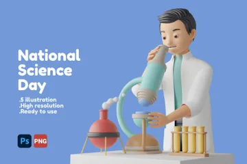 Dia Nacional da Ciência Pacote de Illustration 3D