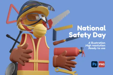 Dia Nacional da Segurança Pacote de Illustration 3D