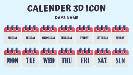 Días del calendario Nombre de la semana Paquete de Icon 3D