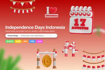 Dias da Independência da Indonésia Pacote de Icon 3D