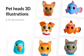 Dibujos animados de cabezas de mascotas Paquete de Illustration 3D