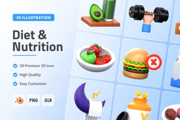 Diet And Nutrition 3D Icon Pack