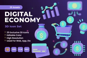 Digital Economy 3D Icon Pack