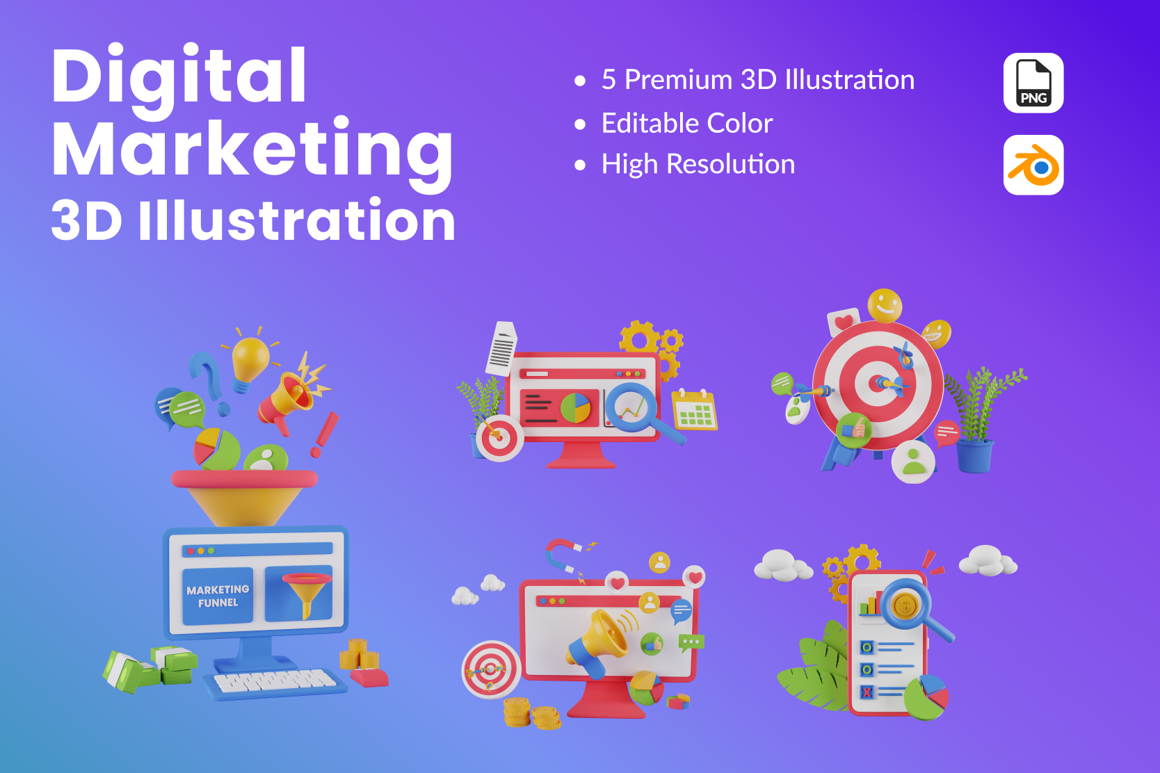 Premium Digital Marketing 3d Illustration Pack From Business 3d