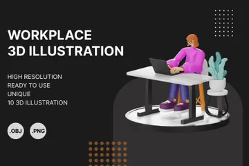 Digital Nomad Workspace 3D Illustration Pack