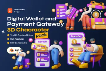 Digital Wallet And Payment Gateway 3D Illustration Pack