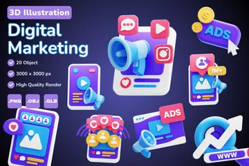 Digitales Marketing 3D Icon Pack