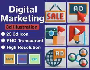 Digitales Marketing 3D Icon Pack