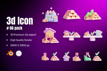 Dinero para invertir en bienes raíces Paquete de Icon 3D