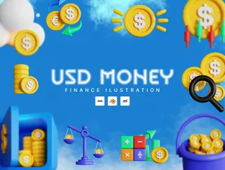 Dinero en dólares USD Paquete de Icon 3D