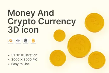 Dinero y criptomoneda Paquete de Icon 3D