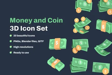 Dinero y moneda Paquete de Icon 3D