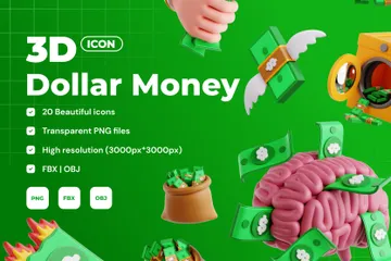 Dinheiro em dólar Pacote de Icon 3D