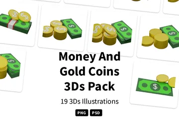 Dinheiro e moedas de ouro Pacote de Icon 3D