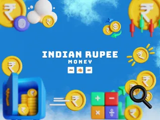 Dinheiro da rupia indiana Pacote de Icon 3D