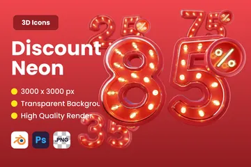 Discount Neon Typography 3D Icon Pack