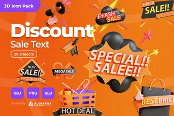 Discount Sale Text 3D Icon Pack