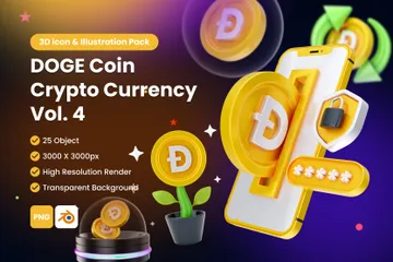 Doge Coin Criptomoeda Pacote de Icon 3D